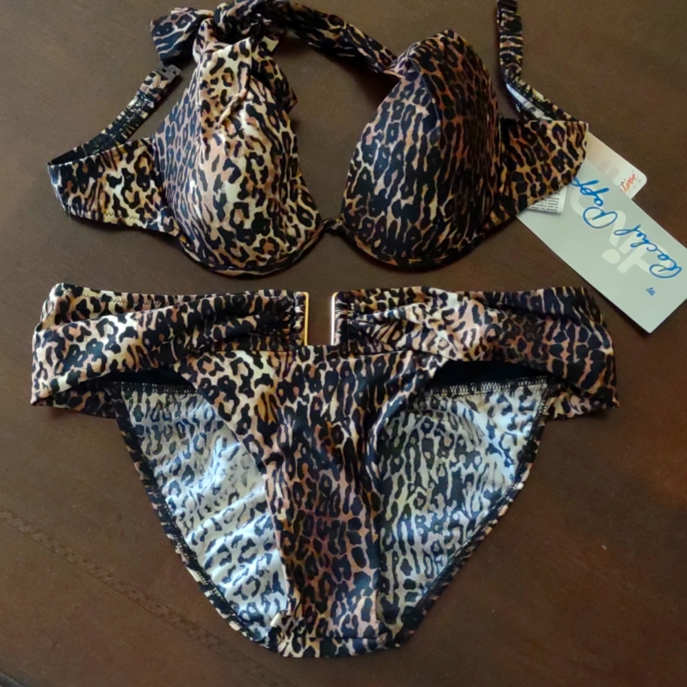 Diva by Rachel Pappo two piece swimsuit Reanna B-cup size 10 animal print